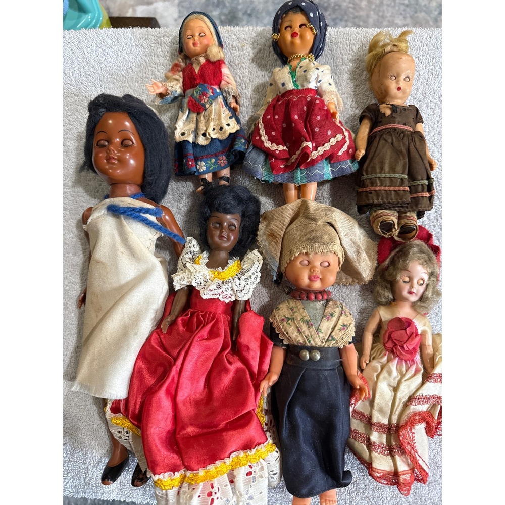 Vintage Souvenir Folk Art Dolls Lot Mixed International Traditional Costume 7pc